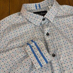 Robert Graham Tailored Shirt Mens L Blue Flip Cuff Button up Circle Pattern